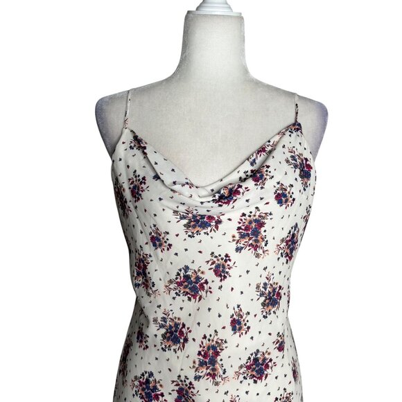 Skies Are Blue Floral Slip Dress Medium White Navy Lace Hem Adjustable Straps - Picture 2 of 7